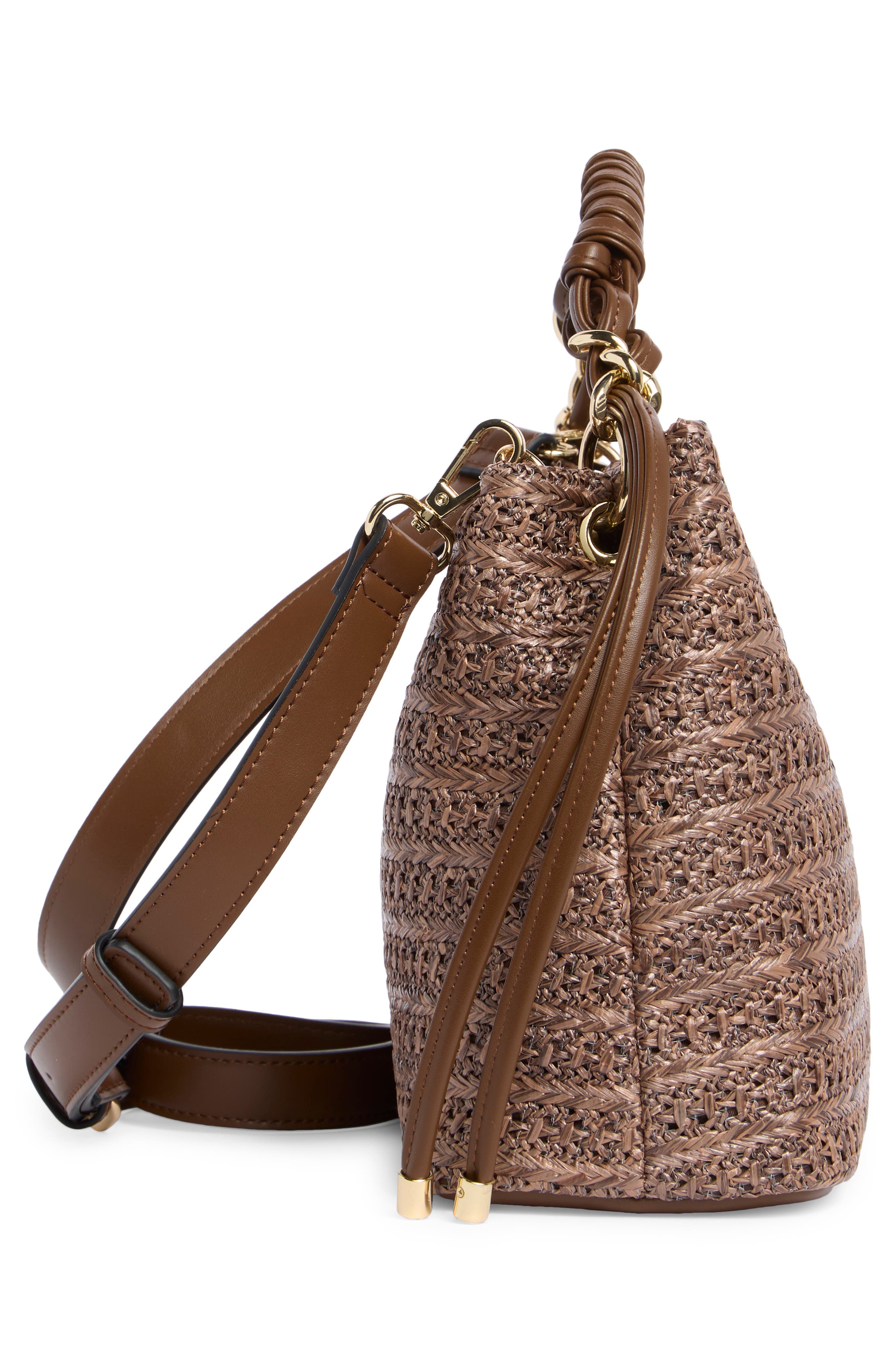 BCBG Woven Double Compartment Satchel, Alternate, color, Chocolate
