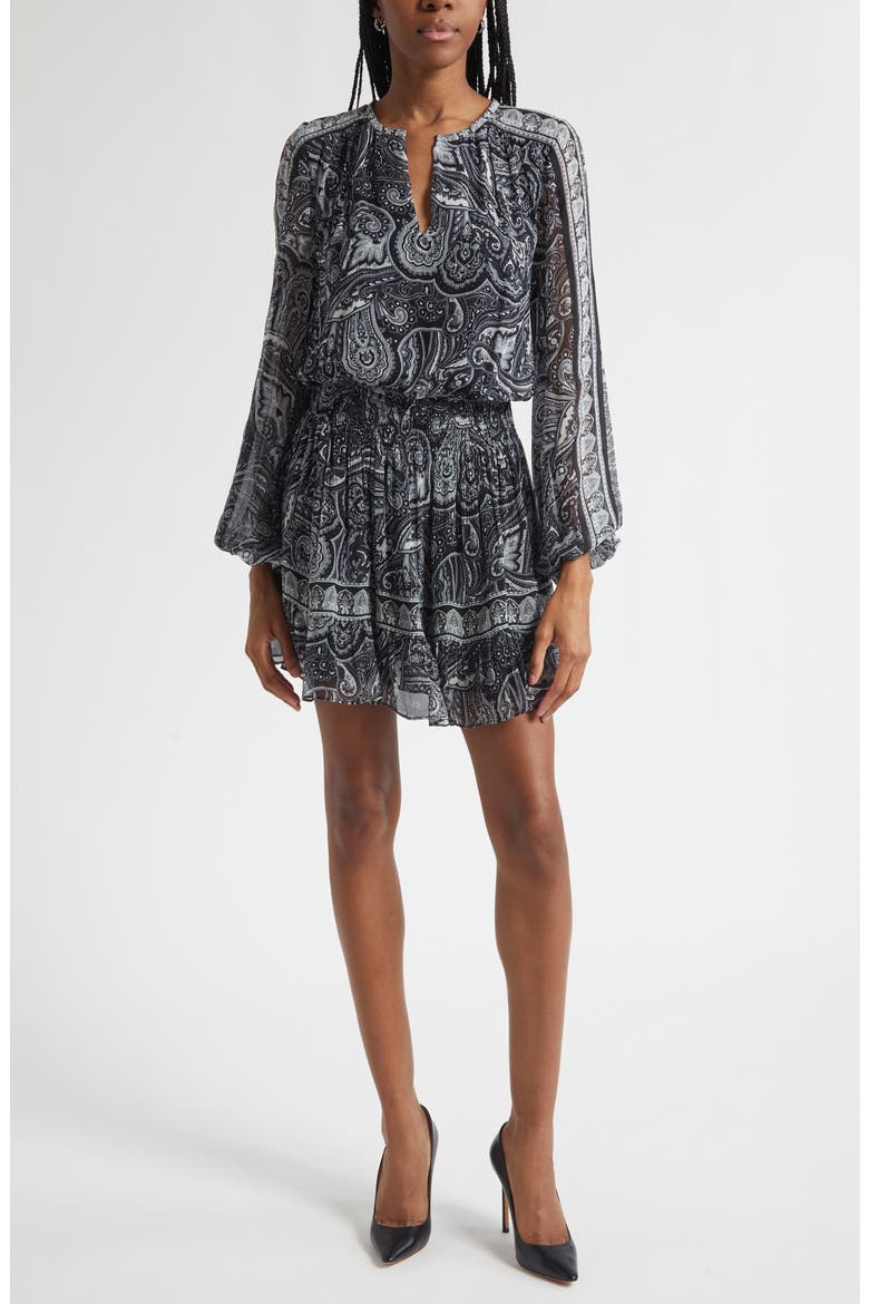 Maricela Paisley Long Sleeve Minidress, Main, color, BLACK PAISLEY