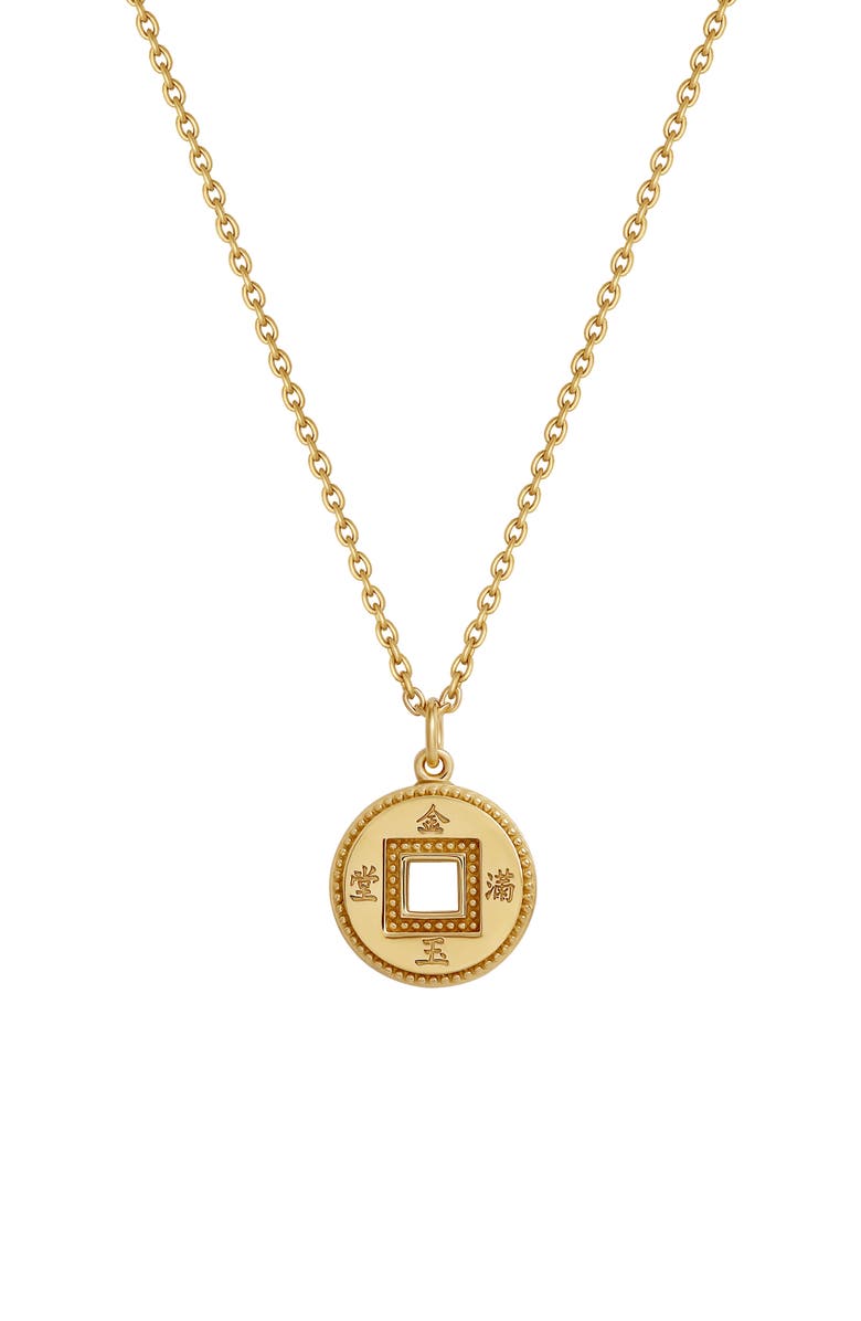Karma and Luck Gold Plated Lucky Coin Pendant Necklace Radiant Fortune, Main, color, Gold
