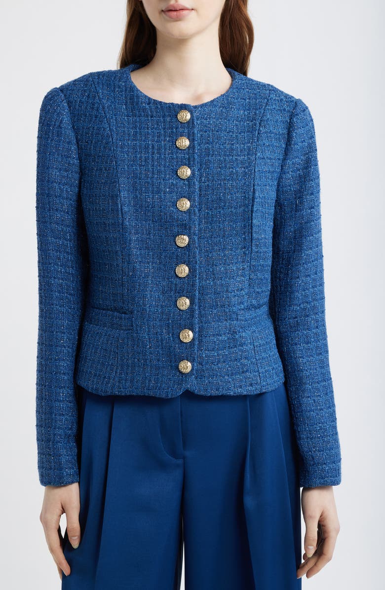 Tahari ASL Bouclé Jacket, Alternate, color, Riverside Blue