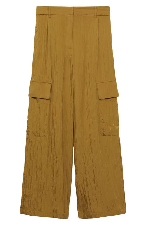 Mango Textured Satin Cargo Pants In Olive Green