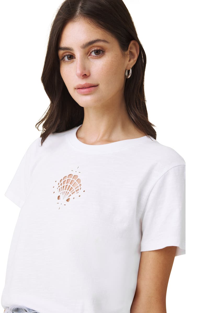 Splendid Embroidered Cutwork Seashell Cotton T-Shirt, Alternate, color, White