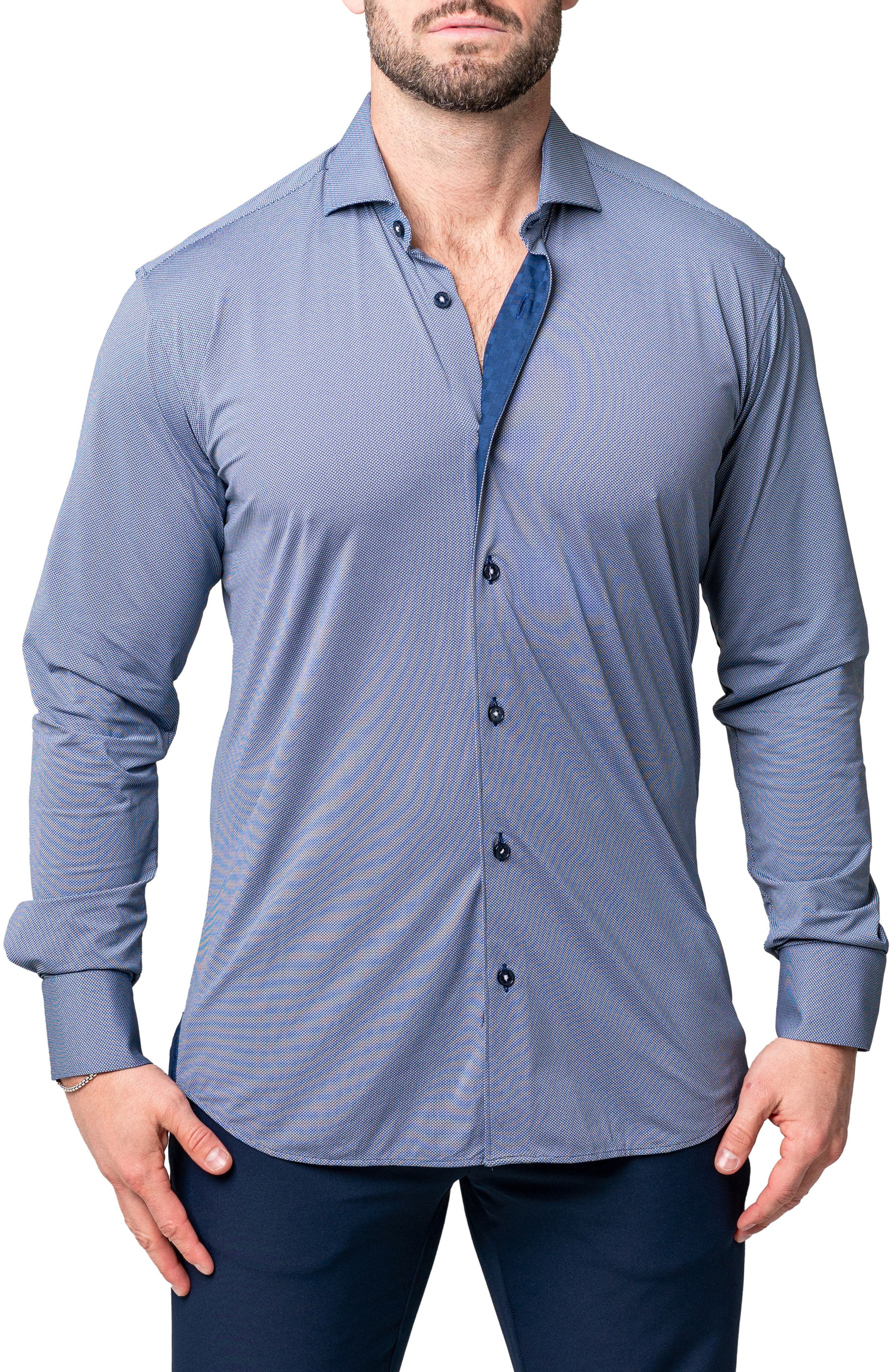 Maceoo Einstein Yoli Blue Stretch Button-Up Shirt