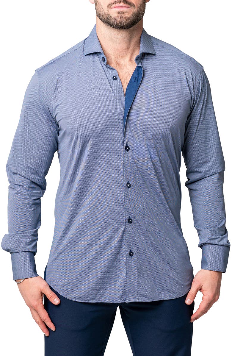 Maceoo Einstein Yoli Blue Stretch Button-Up Shirt, Main, color, Blue
