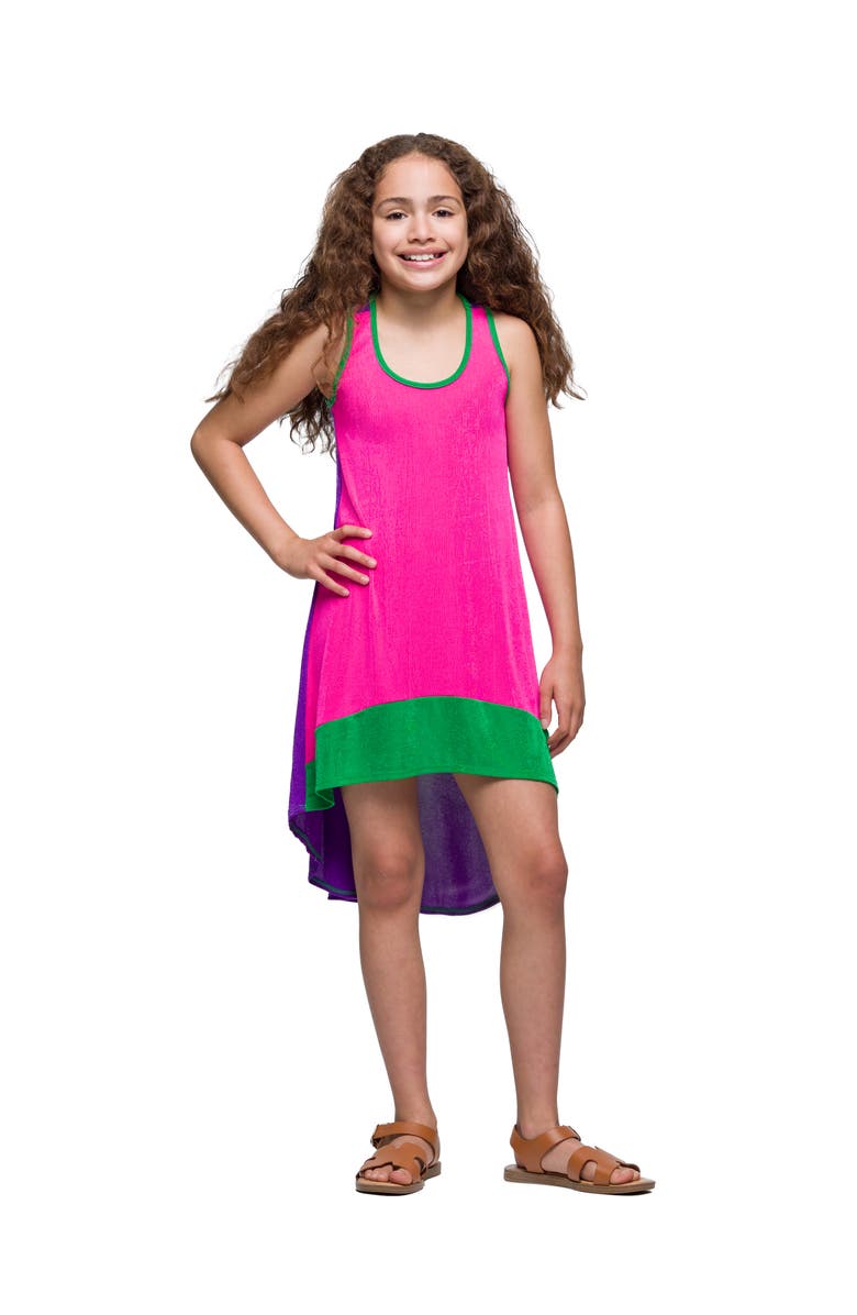 24sevenKid Sleeveless Colorblock HighLow Knee Length Dress, Main, color, Pink