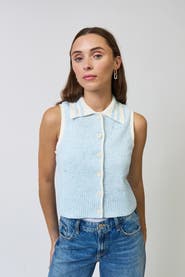 Central Park West Celeste Tweed Yarn Collared Top