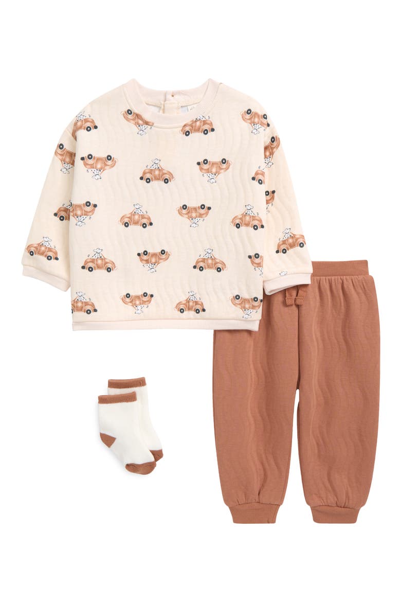 Quilted Sweatshirt, Joggers & Socks Set, Main, color, CARS