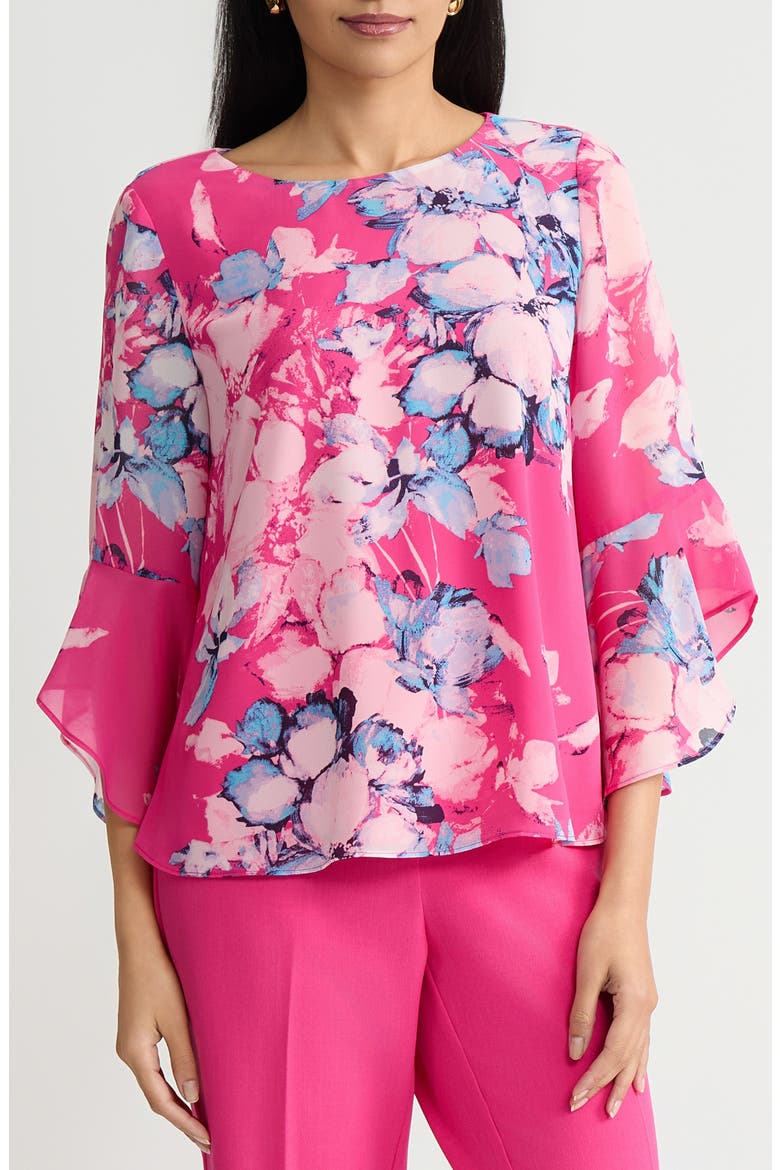 Ruffle Sleeve Top, Main, color, PINK PERFECTION MULTI