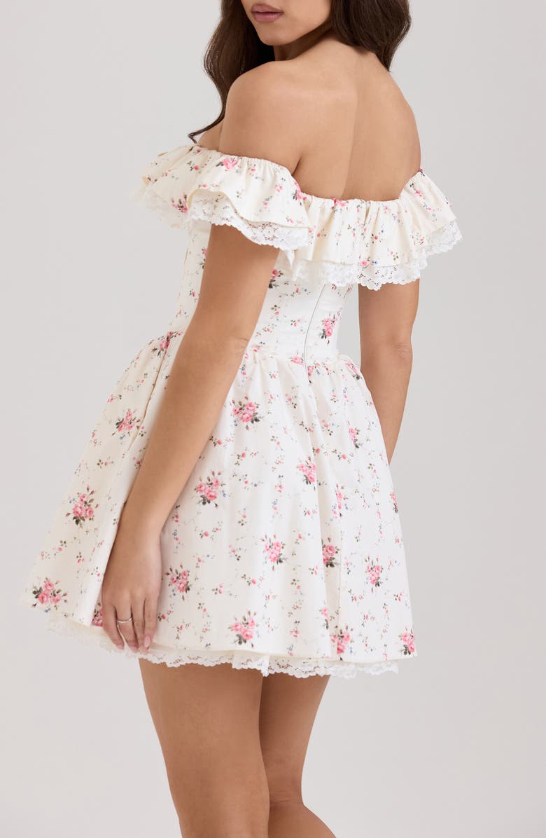 HOUSE OF CB Jaide Off the Shoulder Minidress, Alternate, color, Ivory/ Floral Blue Pink