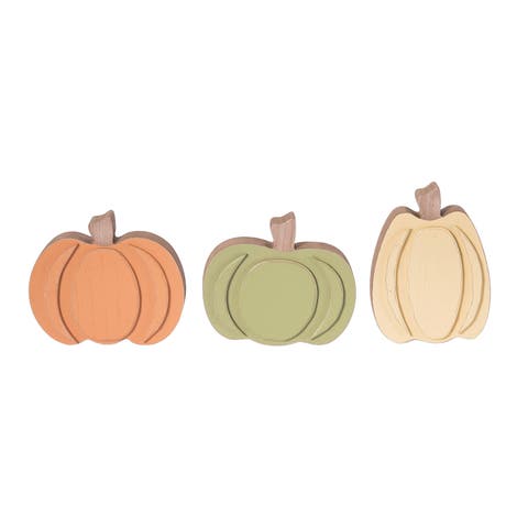 Set of 3 Decorative Pumpkin Sculptures for Autumn Decor