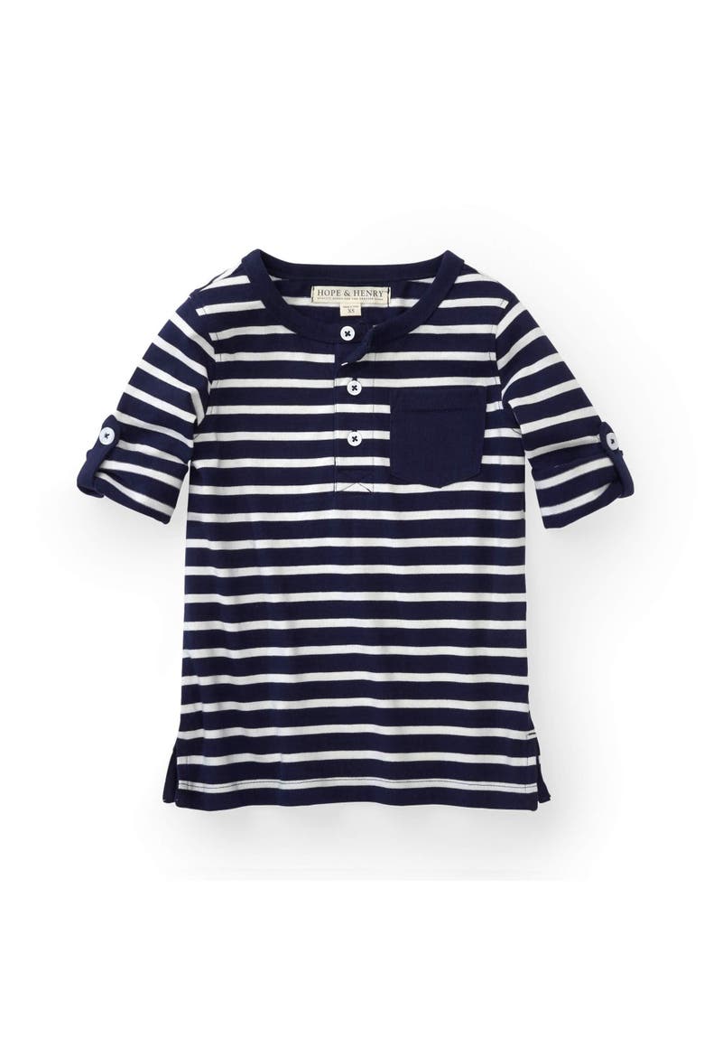 Boys' Henley Pocket Tee with Rolled Sleeves, Kids, Main, color, Navy Stripe with Pocket