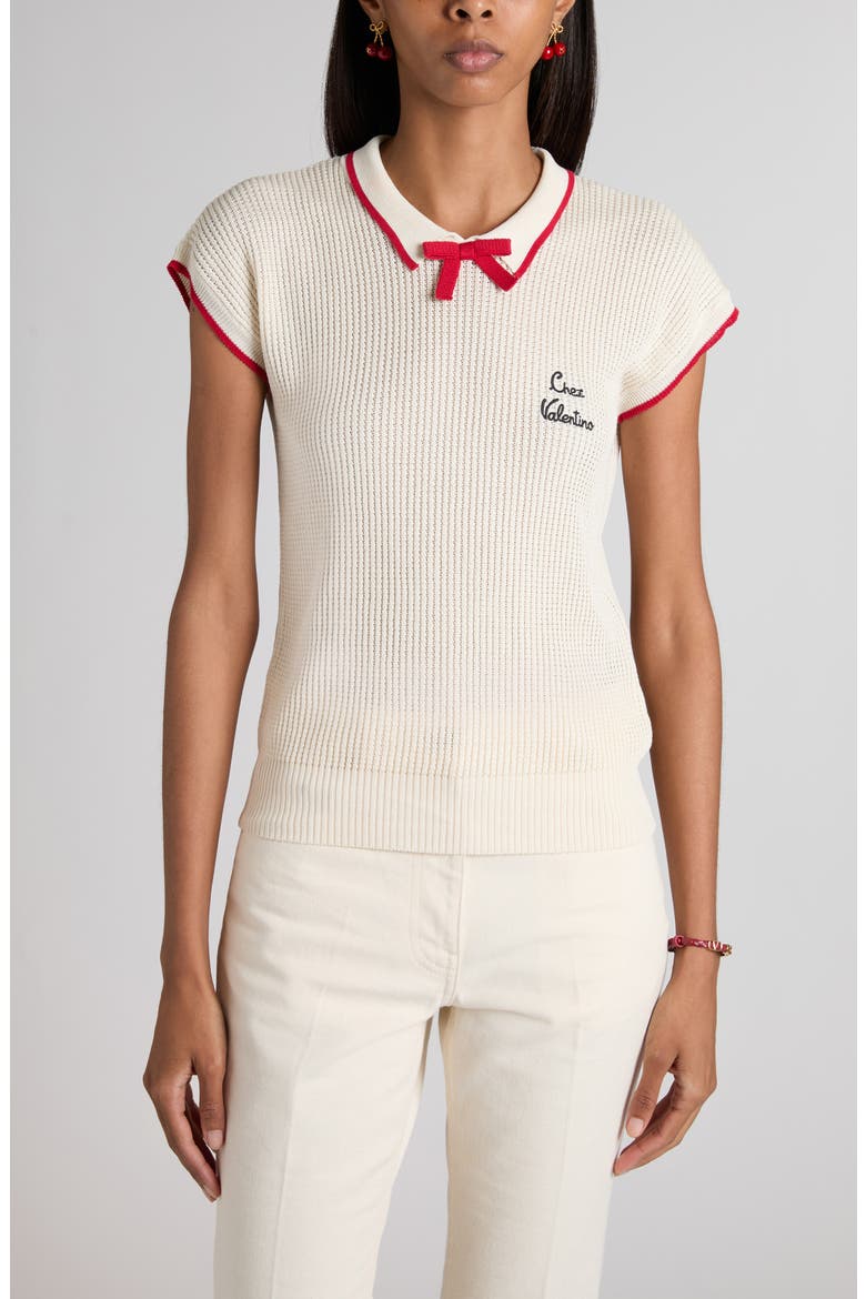 Chez Valentino Polo Sweater, Main, color, WHITE/ PINK