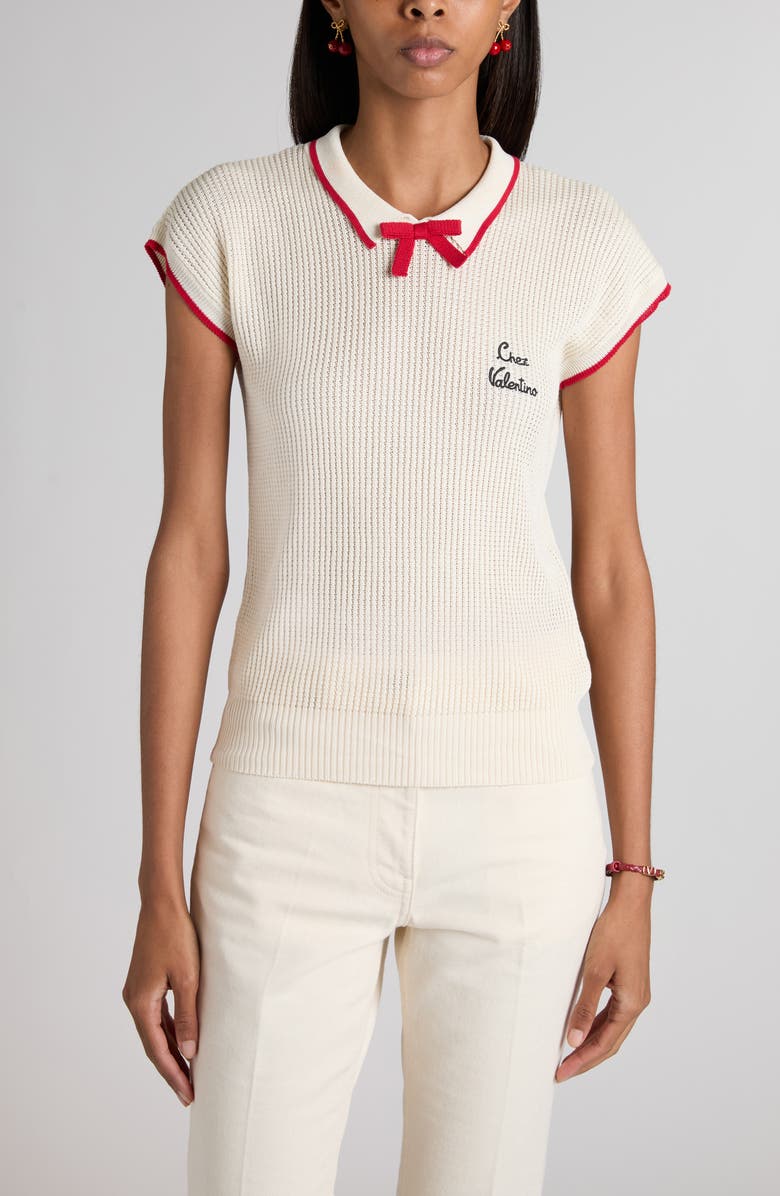 Valentino Chez Valentino Polo Sweater, Main, color, White/ Pink