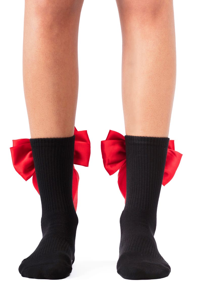 Arebesk Anna Bow No-Slip Grip Crew Socks, Alternate, color, Black