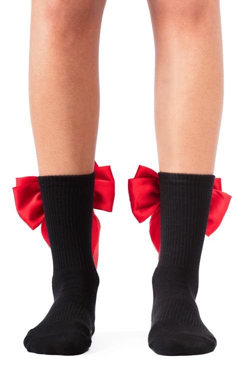 Arebesk Anna Bow No-slip Grip Crew Socks In Black