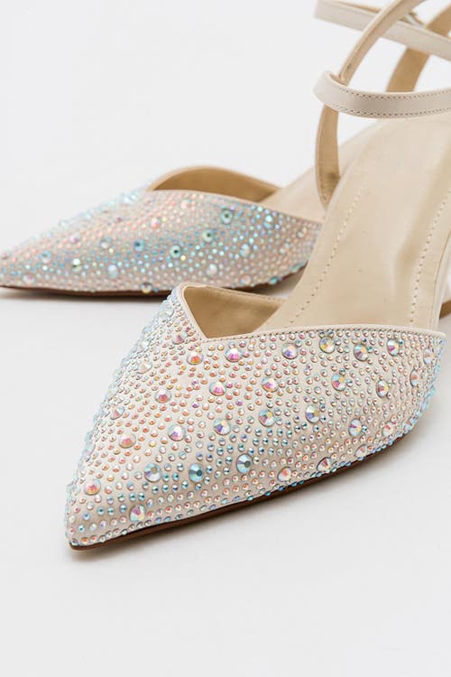 Forever & Always Shoes Vilka Embellished Slingback Kitten Heel Pumps In Beige Faux Leather