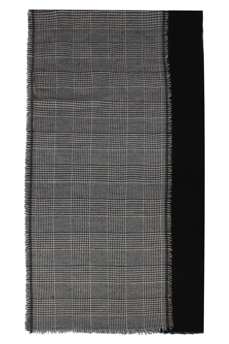 Plaid & Solid Wool Blend Fringe Scarf, Alternate, color, BLACK