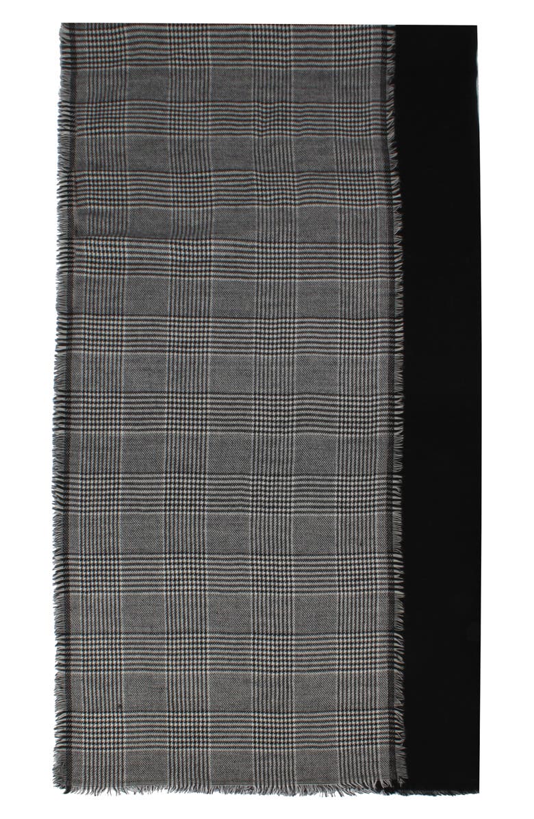 AllSaints Plaid & Solid Wool Blend Fringe Scarf, Alternate, color,