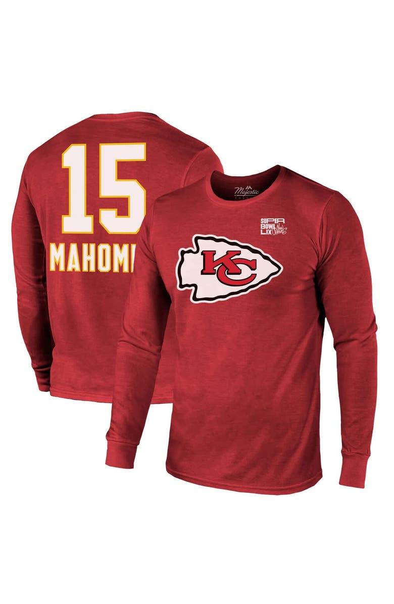 Majestic Threads Men's Majestic Threads Patrick Mahomes Red Kansas City Chiefs Super Bowl LIX Player Name & Number Tri-Blend Long Sleeve T-Shirt, Alternate, color, 