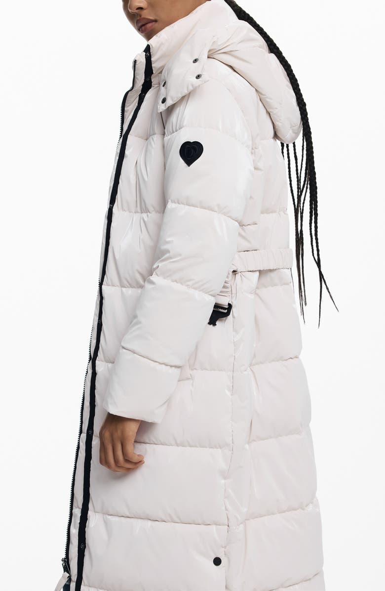Desigual Quilted Puffer Longline Coat with Removable Hood, Alternate, color, White