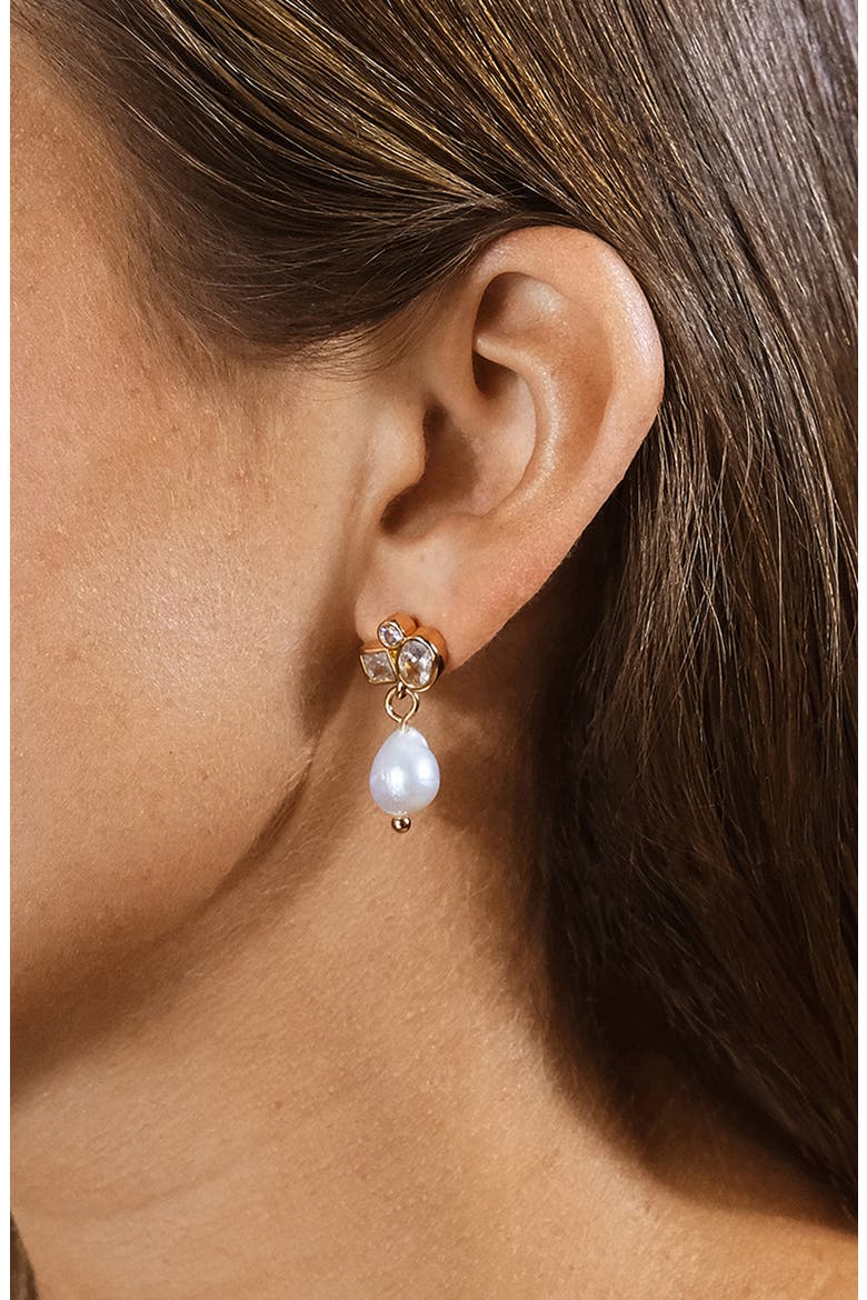 Penny Cubic Zirconia Cluster & Freshwater Pearl Drop Earrings, Alternate, color, GOLD
