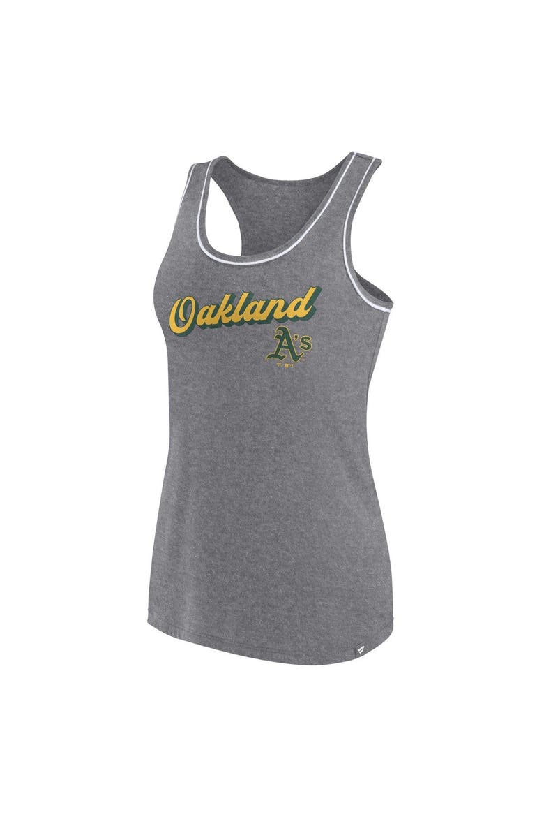 Women's Fanatics Branded Heather Gray Oakland Athletics Wordmark Logo Racerback Tank Top, Alternate, color, Heather Gray
