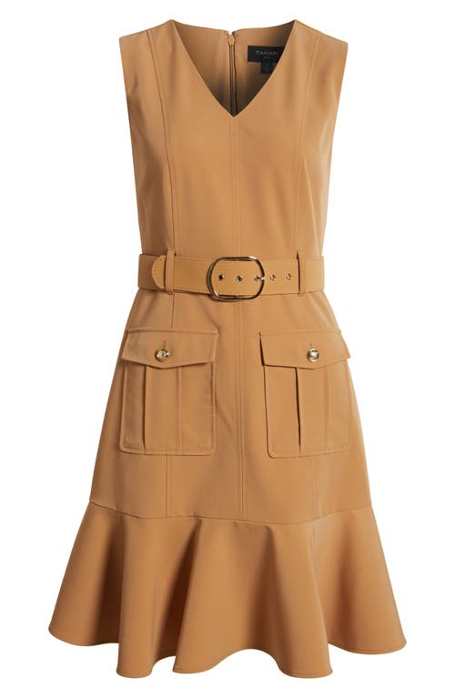 Tahari Asl Belted Sleeveless Cargo Dress In Brown