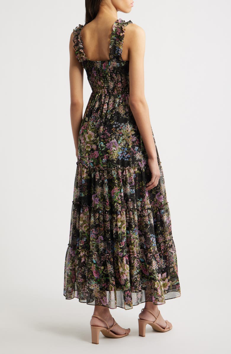 Lucy Paris Dylan Floral Smock Bodice Maxi Dress, Alternate, color, Black Floral