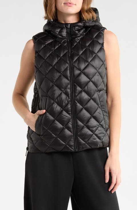 Hooded Diamond Quilted High Low Vest