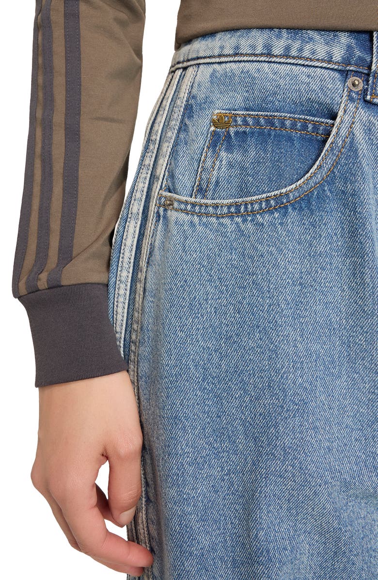 adidas Originals 3-Stripes Barrel Leg Jeans, Alternate, color, Worn Blue Denim