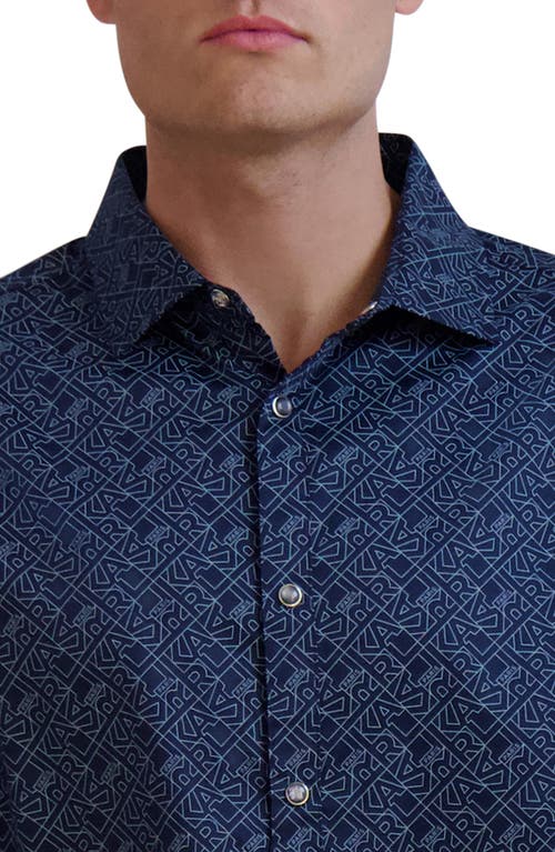Karl Lagerfeld Paris Karl Print Short Sleeve Button-up Shirt In Blue