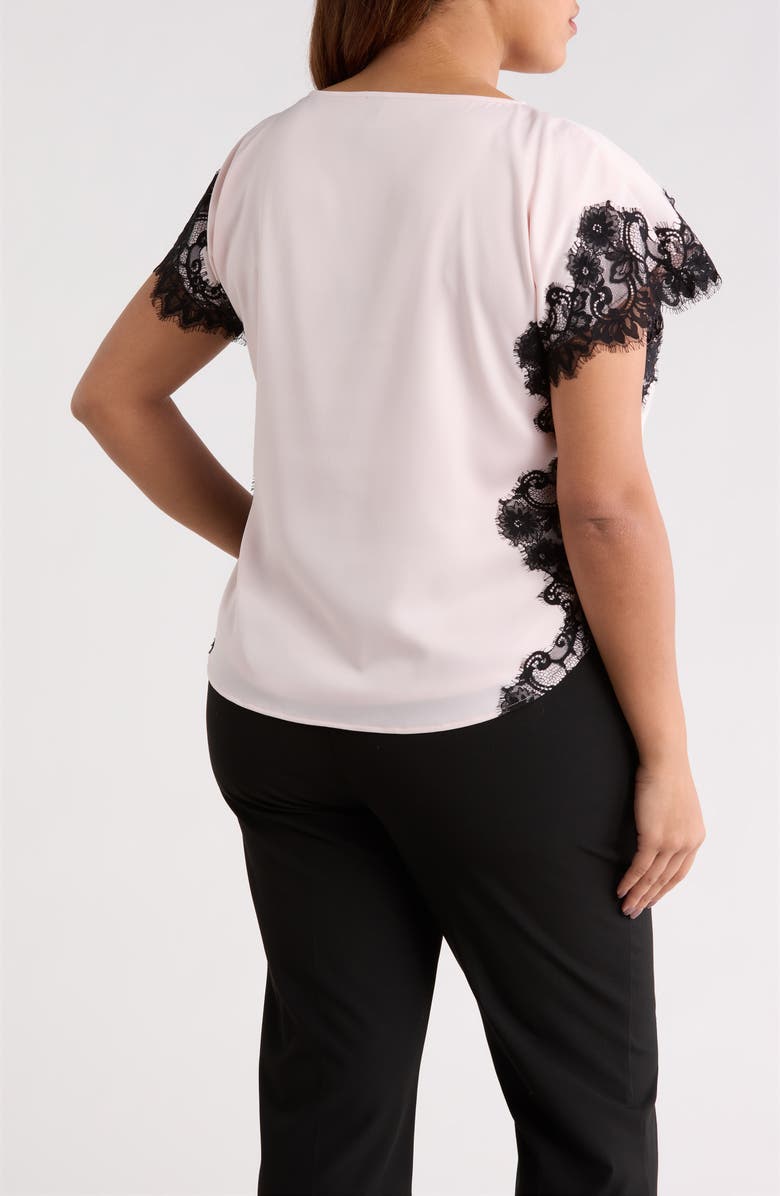 Anne Klein Lace Trim Bateau Neck Top, Alternate, color, Soft Blossom