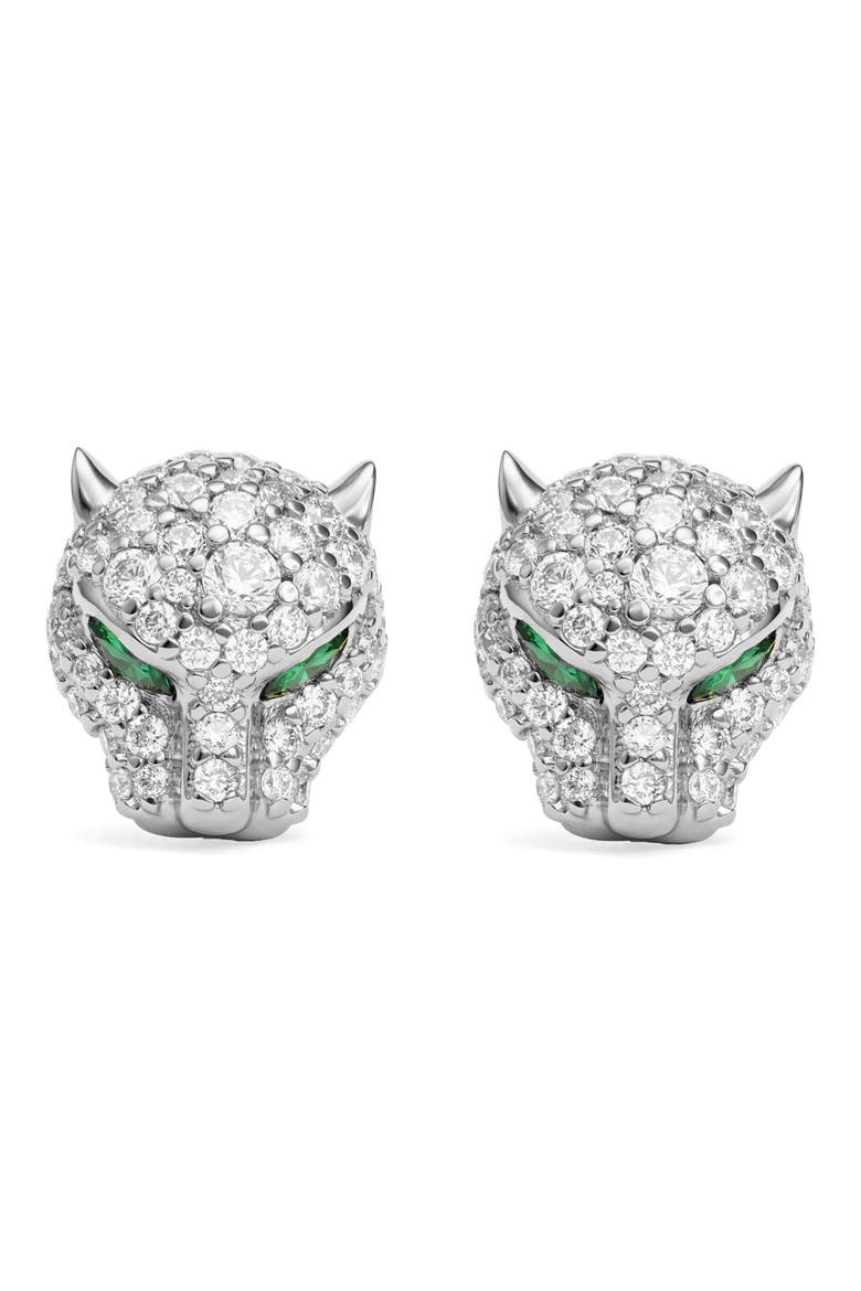 Jaguar Pavé Stud Earrings, Alternate, color, SILVER-WHITE