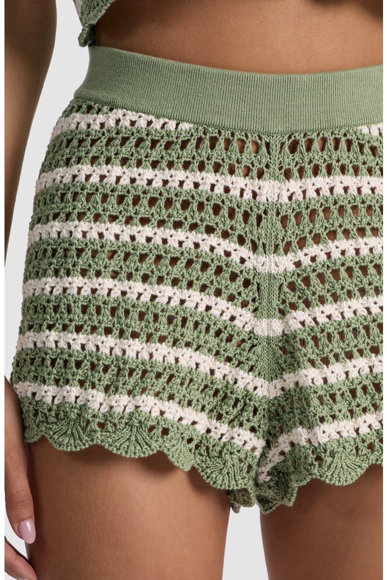Bobbi Stripe Crochet Cotton Shorts, Alternate, color, SAGE/ SOFT WHITE