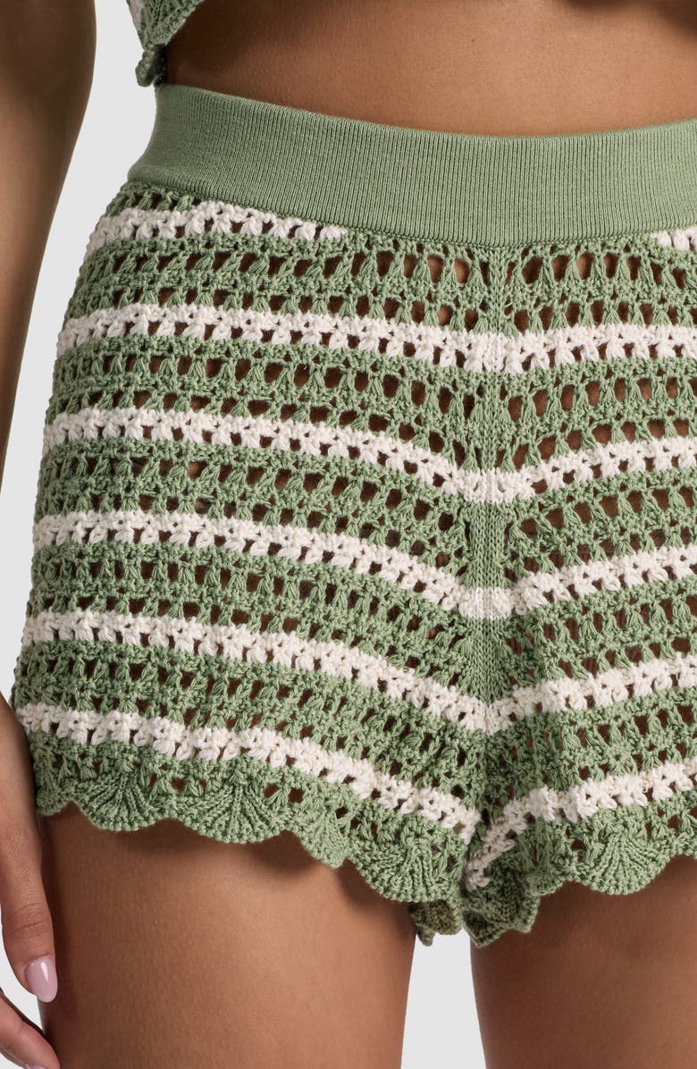 Alice + Olivia Bobbi Stripe Crochet Cotton Shorts, Alternate, color, Sage/ Soft White