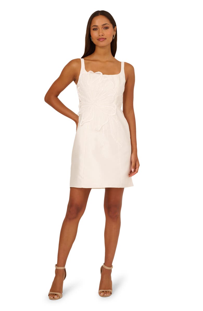 Adrianna Papell Beaded Petal Mikado Dress, Alternate, color, Ivory