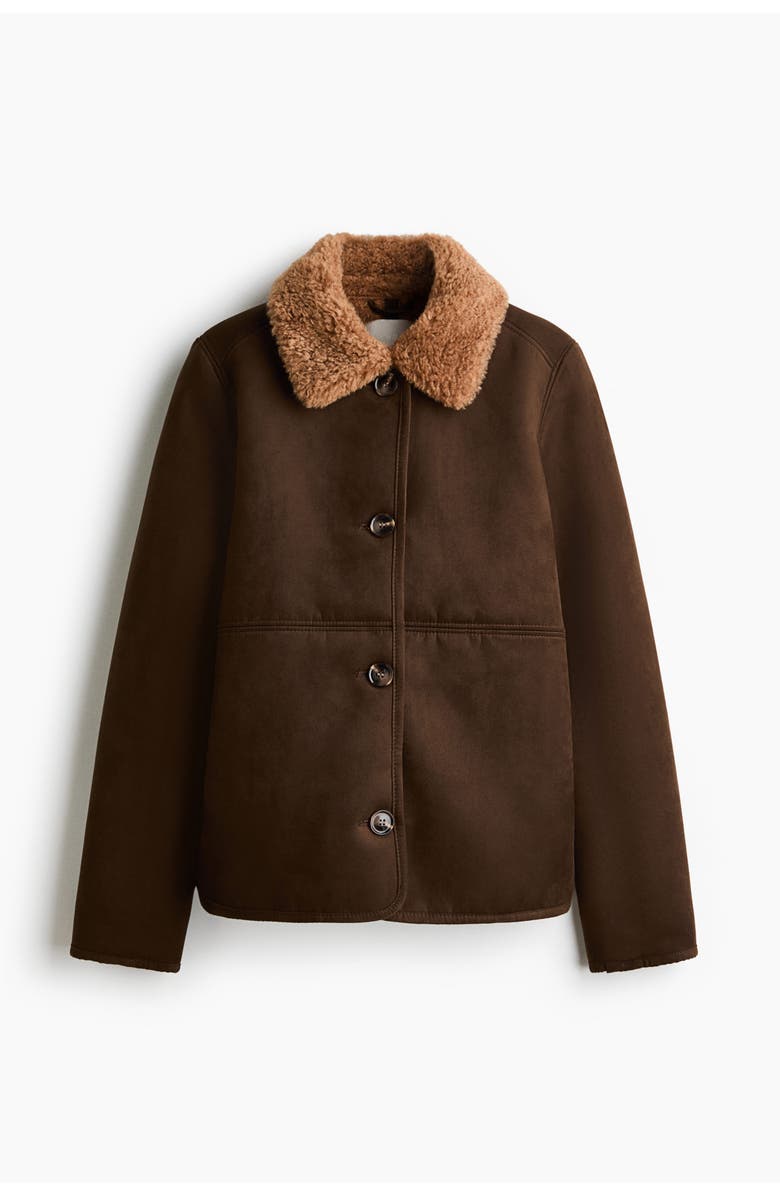H&M Teddy-collared Jacket, Main, color, Dark Brown