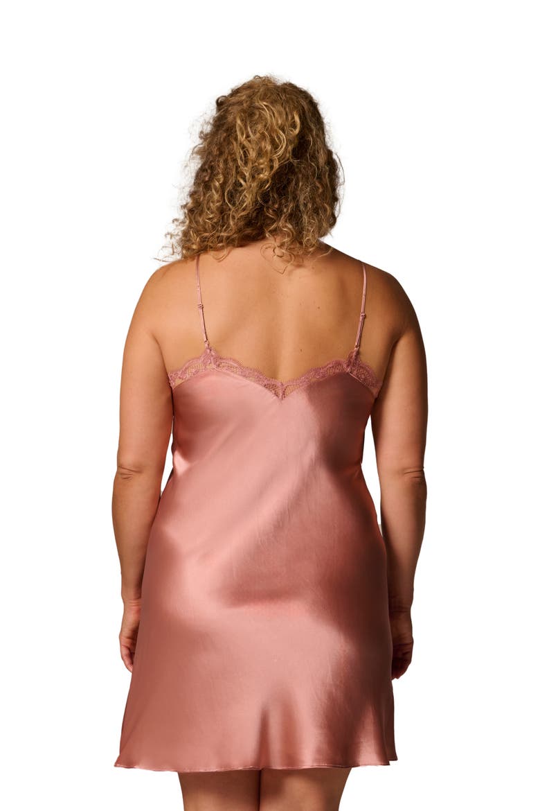 Love Me Night Lace Trim Silk Blend Chemise, Alternate, color, SMOKEY PINK