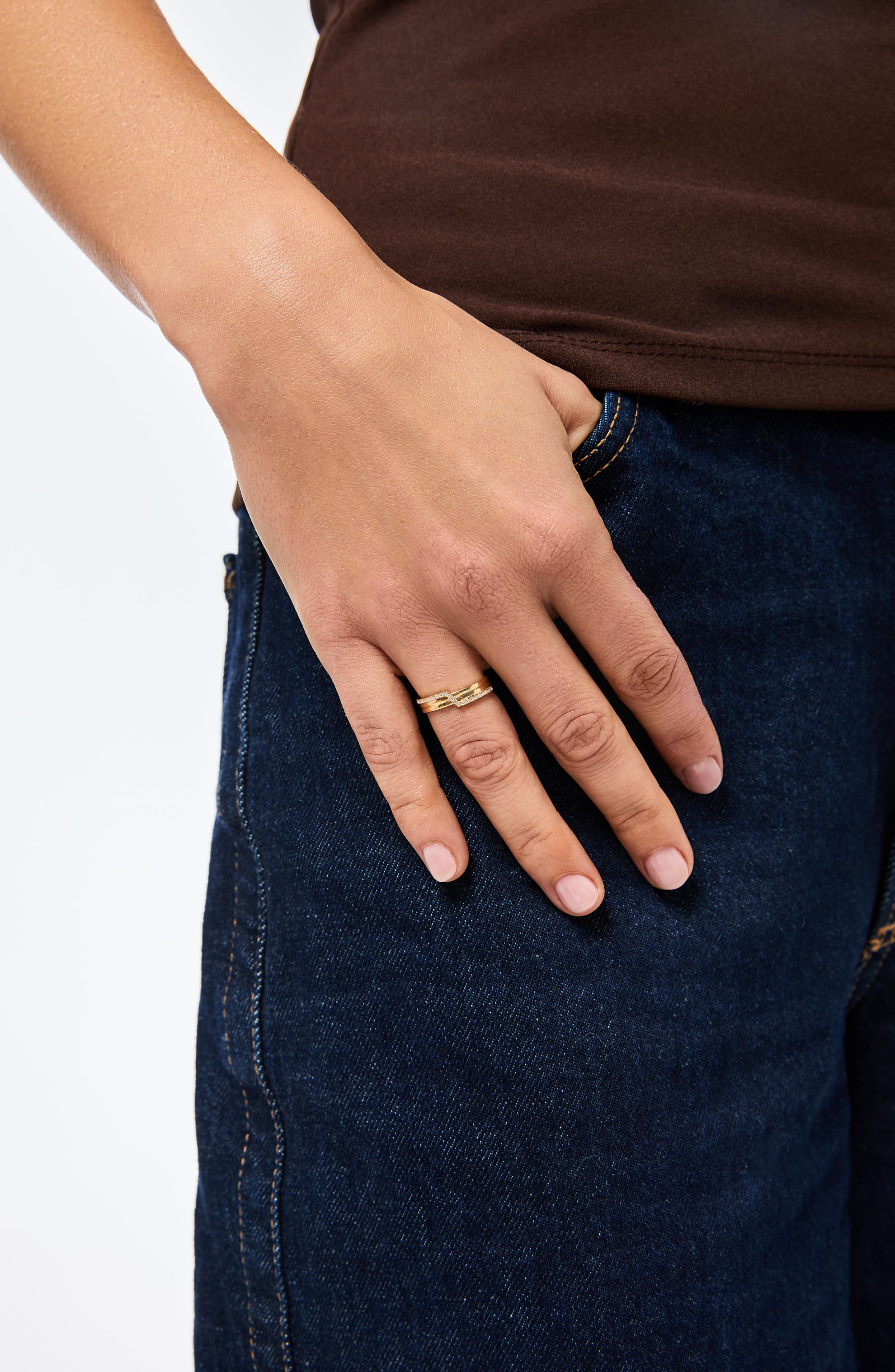 Ana Luisa Solid Yellow Gold - Triple Diamond Elevate Ring (Women ...