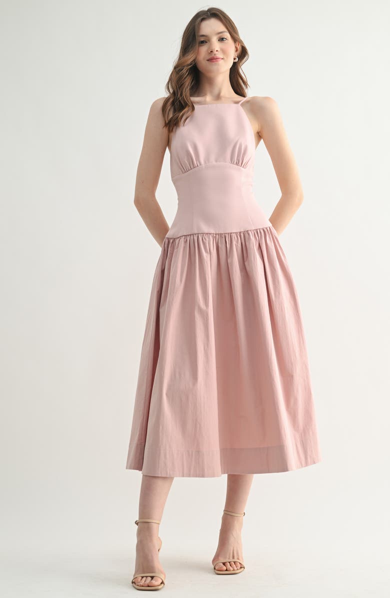 Lush Drop Waist Midi Dress, Alternate, color, Dusty Pink