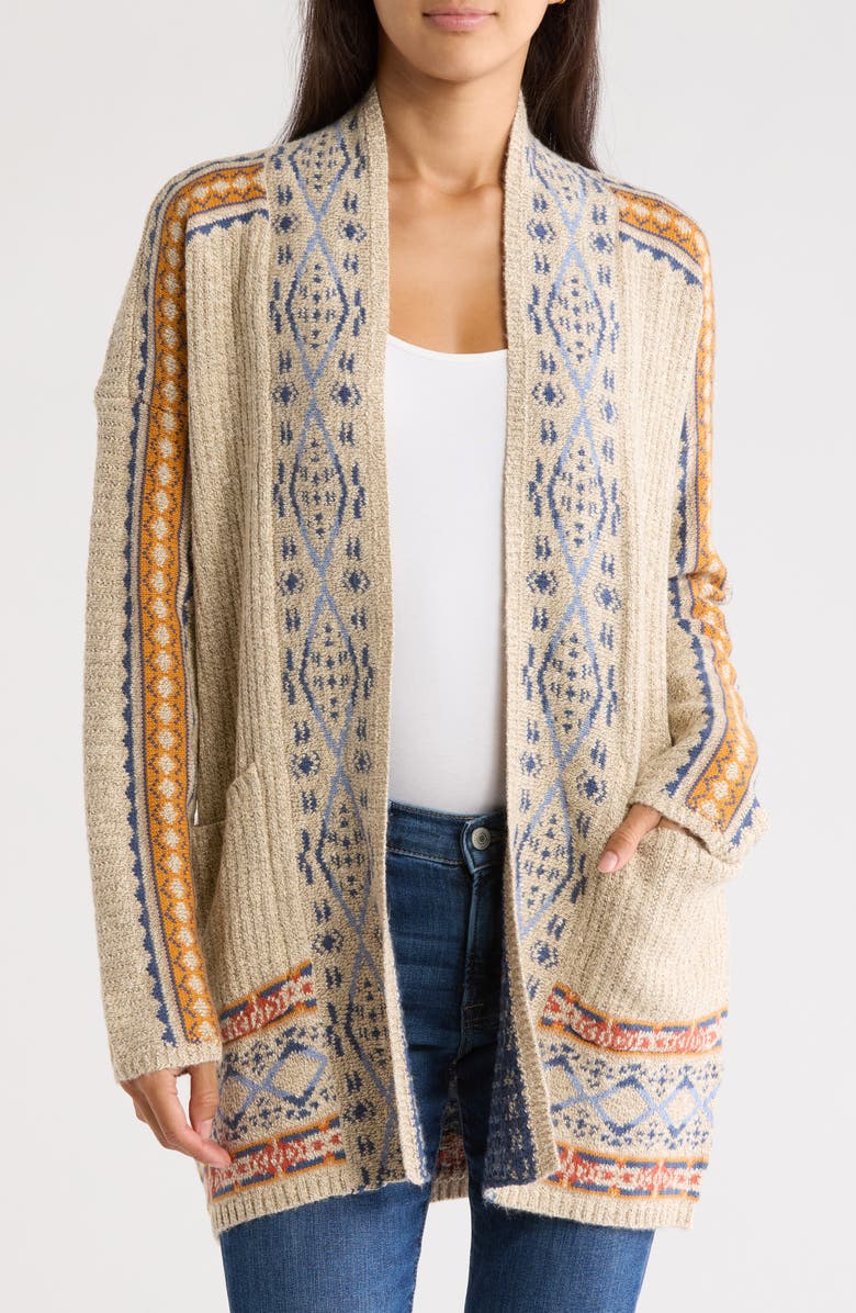 Lucky Brand Geometric Border Pocket Cardigan, Main, color, 