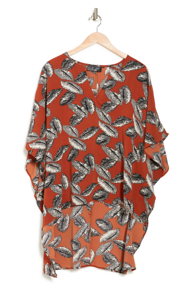 Feather Print Top, Alternate, color, BROWN/ BLACK