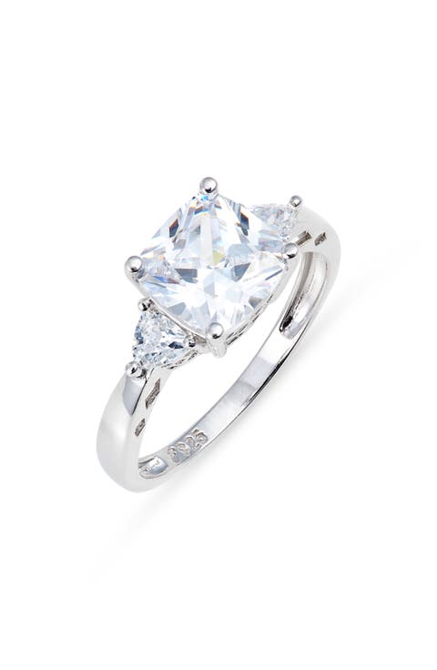 Cushion Cut Cubic Zirconia 3-Stone Ring