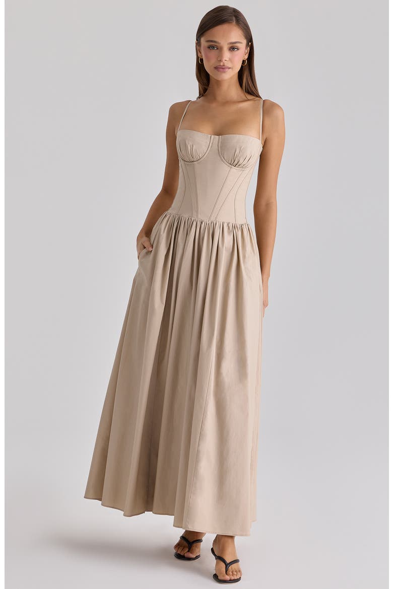 Rona Cotton Corset Maxi Dress, Alternate, color, TAUPE