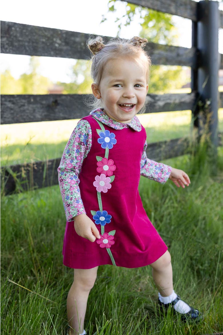 Corduroy Jumper with Flower, Alternate, color, Raspberry