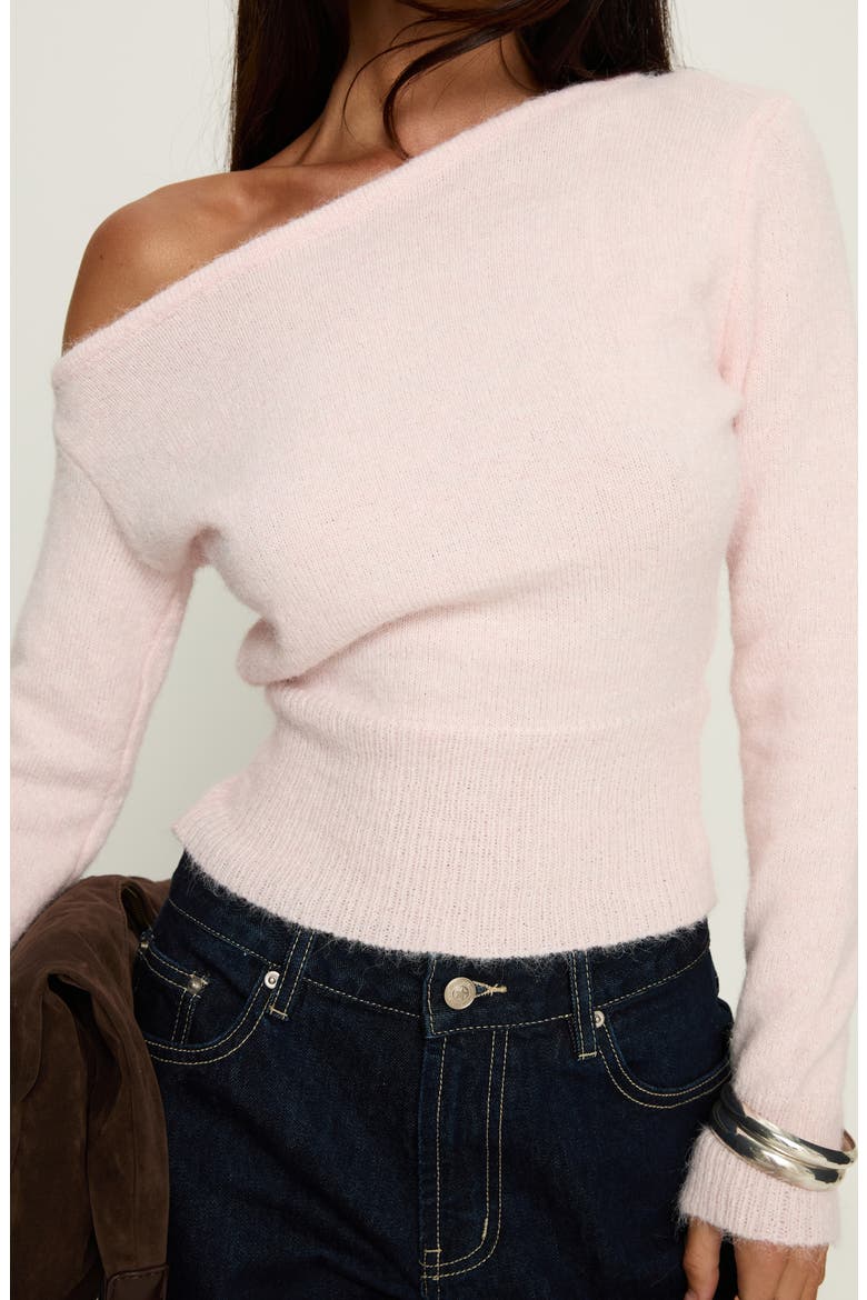 Selbey Fluffy One-Shoulder Sweater, Alternate, color, PINK