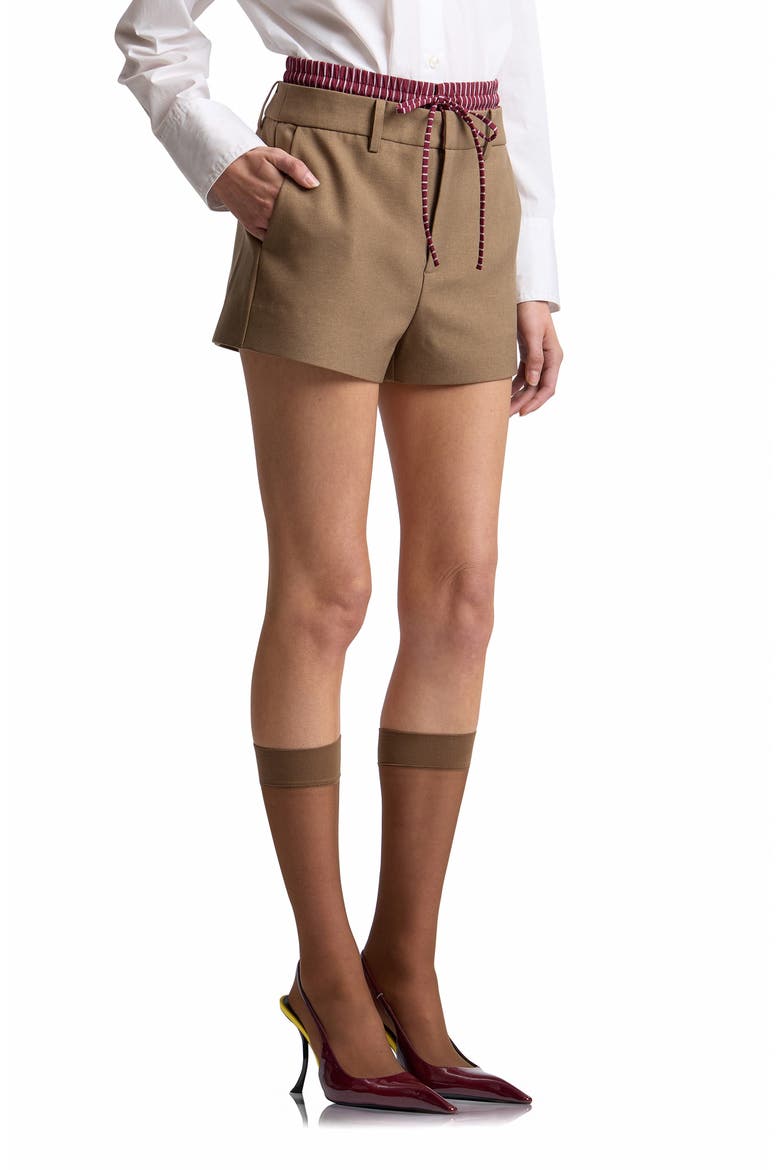 Double Waistband Shorts, Alternate, color, DARK OAT/ BURGUNDY