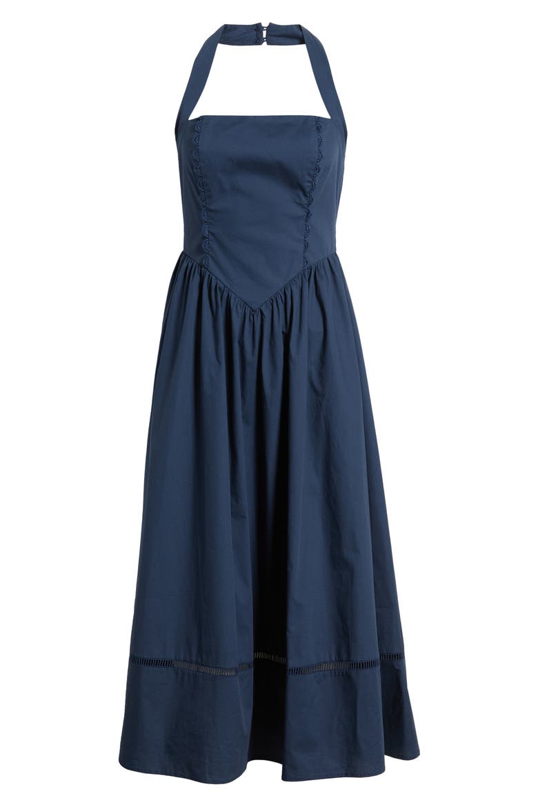 Ladder Stitch Detail Halter Neck Cotton Dress, Alternate, color, NAVY