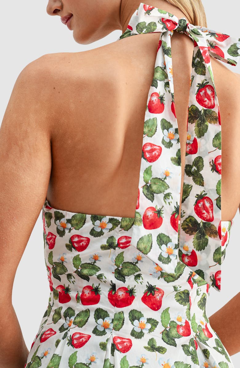 All in Favor Strawberry Print Halter Neck Minidress, Alternate, color, Strawberry Print