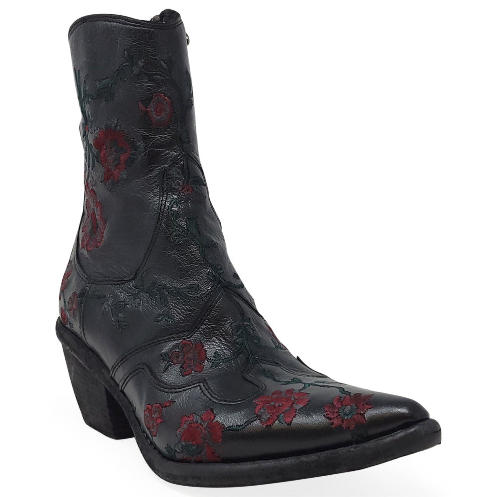 Madison Maison Leather Embroidered Ankle Boot, Alternate, color, Black